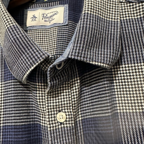 PENGUIN XXL Navy Blue White Plaid Flannel Button Down Shirt R $98 - Picture 5 of 10
